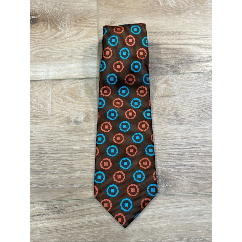 J Mcdonald Beau Brummel 70s Vintage Brown Geometric Circle Polyester‎ Necktie
